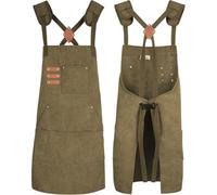 Tablier en toile épaisse pour homme et femme - Tablier de travail robuste avec sangle en X à l'arrière - Double couture réglable pour le jardinage, la menuiserie, le café