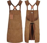 Tablier en toile épaisse pour homme et femme - Tablier de travail robuste avec sangles réglables en X à l'arrière - Double couture pour jardinage, menuiserie, café, projets de bricolage