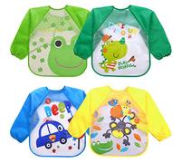 Tablier Enfant 4pcs Bavoir Manches Longues Bebe, Tablier Peinture Enfant, Tablier d'Alimentation de Jeu,de Peinture,Bavoir Bébé Imperméable Blouse pour Bébé de 6 Mois à 3 Ans