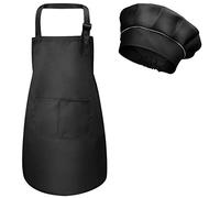 Tablier Enfant et Chapeau de Chef, Bambin Tablier de Chef avec Poches pour Filles Garçons, Toque et Tablier Cuisine Enfant, Tablier de Cuisson Jardin pour Peinture Artisanat (M pour 3-6 Ans) (Noir)