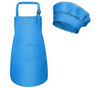 Tablier Enfant et Chapeau de Chef, Bambin Tablier de Chef avec Poches pour Filles Garçons, Toque et Tablier Cuisine Enfant, Tablier de Cuisson Jardin pour Peinture Artisanat (M pour 3-6 Ans) (Bleu)