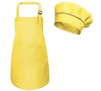 Tablier Enfant et Chapeau de Chef, Bambin Tablier de Chef avec Poches pour Filles Garçons, Toque et Tablier Cuisine Enfant, Tablier de Cuisson Jardin pour Peinture Artisanat (M pour 3-6 Ans) (Jaune)