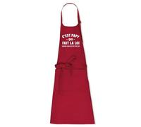 Tablier homme humour C'est papy qui fait la loi - 100% coton bio - Imprimé en France - Cadeau Anniversaire Humour Papy original rigolo (Rouge)