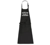 Tablier homme humour Je peux pas je suis à la retraite - 100% coton bio - Imprimé en France - Cadeau Anniversaire Humour Papy original rigolo (Noir)