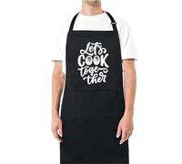 Tablier humoristique Let's Cook Together pour homme - Tablier imprimé cadeau pour elle - Tablier de cuisine - Tablier de barbecue - Cadeau de fête des pères, Noir , taille unique