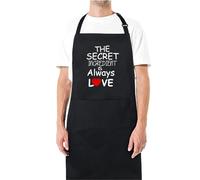 Tablier humoristique pour homme avec inscription « The Secret Ingredient is Always Love » - Cadeau pour elle - Tablier de cuisine - Tablier de barbecue - Cadeau de fête des pères, Noir , taille unique