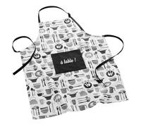 Tablier - imprimé ustensiles de cuisine - gris, noir et blanc Blanc