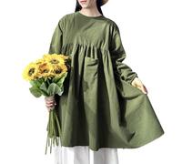 Tablier Japonais Femme Grande Taille Manches Longues Couleur Unie Coton Vintage Tablier De Cuisine avec 2 Poches pour Chef Jardinage Fleuriste Green,One Size