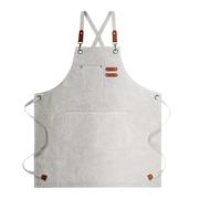 Tablier ménager en toile imperméable à l'huile, idéal for s'essuyer les mains, cuisine, hommes, femmes et adultes, avec poches outils, parfait for la préparation du café pour Homme et Femme(White)