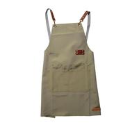 Tablier multi-usages en toile imperméable avec broderie for restauration, café, salon de thé, supermarché, fleurs(Khaki)