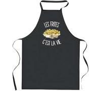 Tablier Noir Frites C'est la Vie| Vêtement Blouse de protection pour Cuisine Barbecue, Jardinage, Tâches ménagères