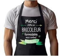 Tablier Noir Merci Bricoleur Inoubliable Homme| Vêtement Blouse de protection pour Cuisine Barbecue, Jardinage, Tâches ménagères