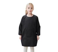 Tablier Peinture Blouse Manches Longues pour Enfants Basic Mode Ablier Peinture avec Poches Col Rond Hauts Couleurs Solides Garçon Fille pour L'école Activités, (W01-Black, 8-12 Years)