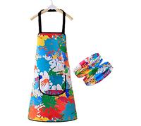 Tablier Peinture Enfant Garçons Filles Tablier Enfants avec Poches et 2 Manches, Tablier Peinture Enfant, Tablier de Cuisine Enfant Garçon Fille pour Cuisson Peinture l'artisanat Jardinage (3-11 Ans)