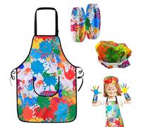 Tablier Peinture Enfant, Réglable Tablier Cuisine Enfant, Réutilisable Tablier Enfant avec Toque et 2 Manches, Blouse Peinture Enfant avec Poches pour Bricolage, Peinture, Pâtisserie, Cuisine