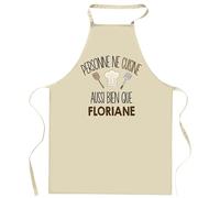 Tablier Personne ne cuisine aussi bien que FLORIANE | Cadeau original Prénom pour Cuisinière | Vêtement Blouse protection pour Cuisine