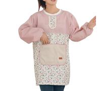 Tablier pour femme en coton style coréen à manches longues pour le travail, la restauration, la cuisine