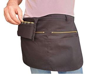 Tablier Serveur, Serveuse, barman, barmaid, restauration, forain, commerçant, maraîcher, plagiste, 5 poches, coloris noir, facile d’entretien, finition soignée (2 ZIPS AVEC MONNAYEUR 5P)