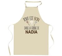Tablier Tout est bon dans la cuisine de NADIA | Cadeau original Prénom pour Cuisinière | Vêtement Blouse protection pour Cuisine