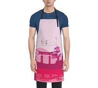 Tablier unisexe avec 2 poches aquarelle temple japonais rose tablier de cuisine pour barbecue, pâtisserie, jardinage, Noir , taille unique