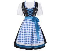 Tabliers à carreaux bleus, blancs et rouges avec robe noire, costume de bière allemande de Munich, tenue de spectacle sur scène d'Oktoberfest(Blauw,Small)