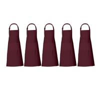 Tabliers ajustables de chef coton de qualité supérieure Rouge bordeaux avec 3 poches Tabliers professionnels conçus la cuisine et le restaurant Maison 35x27 pouces ensemble de 5 pièces