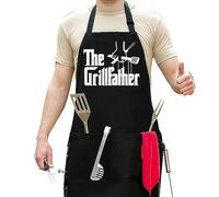 Tabliers amusants pour homme - Grande taille réglable - Tablier en poly/coton avec 2 poches - Tablier cadeau de barbecue pour papa, père, mari, chef, etc. (Grillfather), noir, Large one size fits up