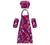 Tabliers de barbecue pour enfants multi-usage chic rhomboïde violet rouge tablier de chef ensemble pour garçons filles activités artistiques peinture 3-12 ans, Chic Rhomboïde Violet Rouge, S