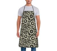Tabliers de chef à motif de vélo mécanique pour homme et femme - Tabliers à bavette résistants à l'huile pour la cuisine, le barbecue, le barbecue
