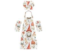 Tabliers de cuisine créatifs pour enfants de 3 à 12 ans avec poches pour la cuisson, la peinture, le nain de dessin animé mignon et champignon blanc, dessin animé mignon gnome champignon blanc, S