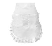 Tabliers de Cuisine pour Femmes Demi, Tablier à Volants avec 2 Poches, Taille Réglable Petit Tblier Tabliers de Servante pour Cuisine, Restaurant, Bistrot, Café (Blanc)