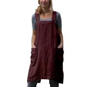 Tabliers en lin de coton style japonais en forme de X Poches doubles de couleur unie de cuisine Fabrication jardinage (vin rouge, XXXL)