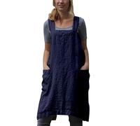 Tabliers en lin de coton style japonais en forme de X Poches doubles de couleur unie de cuisine Fabrication jardinage (Bleu, XXXXL)