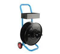 TABODD Dévidoir pour bande de cerclage PET/PP/fibre, dévidoir de bande mobile avec noyau de 203 mm, dérouleur mobile équipé de roulettes anti-retour, plateau spacieux intégré pour les outils