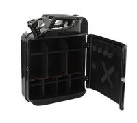 TABODD Jerrycan Mini bar, bidon de 20 l, avec 4 compartiments amovibles, verrouillable, en métal noir, pour le stockage du vin avec porte-bouteilles, pour hommes, papa, 36 x 47 x 17 cm