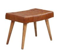 Tabouret 67 x 47 x 39 cm en bois massif de mangue/cuir véritable - Design Chesterfield - Marron - Tabouret d'appoint sans dossier - Repose-pieds Country