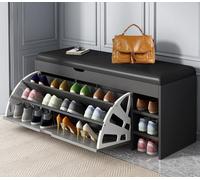 Tabouret à chaussures élégant en forme de seau avec coussin, étagère à chaussures autonome polyvalente pour entrée, couloir, chambre à coucher, design pliable et peu encombrant pour un rangement