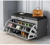 Tabouret à chaussures élégant en forme de seau avec siège rembourré en cuir, étagère à chaussures pliable, banc à chaussures autonome pour entrée, couloir, placard et chambre à coucher