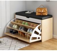 Tabouret à chaussures élégant en forme de seau avec siège rembourré en cuir pliable pour couloir, chambre et placards, meuble d'entrée peu encombrant