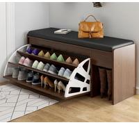 Tabouret à chaussures pliable style seau avec coussin en cuir et étagère à chaussures sur pied peu encombrant pour entrée, couloir, chambre à coucher, placards