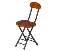 Tabouret à dossier pliable avec coussin en bois et tube en métal, parfait pour la cuisine et la salle à manger, couleur marron, design compact, assise confortable