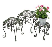 Tabouret à fleurs métal vert carré lot de 3 supports à fleurs 96007 colonne d...