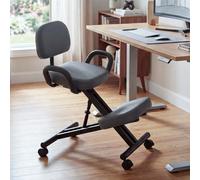 Tabouret à genoux avec dossier HWC-Q22, tabouret d'assise/à genoux, accoudoirs réglables en hauteur, roulettes, similicuir, métal gris mat