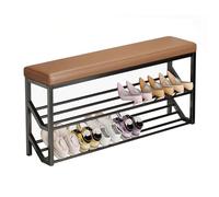 Tabouret à langer élégant et étroit avec support de rangement à 2 niveaux en cuir synthétique et cadre en métal, parfait pour couloir, entrée ou salon (orange et noir, 60 x 25 cm)