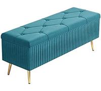 Tabouret à Langer Pliable en Velours avec 4 Pieds en métal, Repose-Pieds rembourré, boîte de Rangement pour Jouets pour Chambre à Coucher, Bleu
