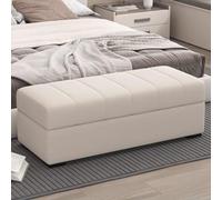 Tabouret à langer rectangulaire, banc de rangement, pouf de rangement, petit canapé, table de chevet moderne matelassé pour salon et chambre à coucher, beige, grand (beige Sm