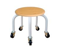 Tabouret à roulettes à profil bas avec 5 roues - Siège rembourré en grain de bois et base en métal, banc rond polyvalent pour la maison, le bureau ou le fitness - Design moderne noir/blanc