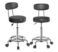 Tabouret à roulettes avec dossier - VIVOLILV - Lot de 2 - Réglable en hauteur 48,5-63,5cm - Noir - 35x35x73-89cm