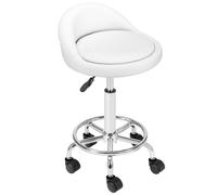 Tabouret à roulettes Blanc Assise rembourrée et Dossier bas, Piétement acier 360