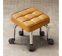 Tabouret à roulettes carré avec roulettes pivotantes universelles, siège rembourré en cuir, tabouret basse pour garage, design compact en kaki, parfait pour les espaces de travail et un usage
